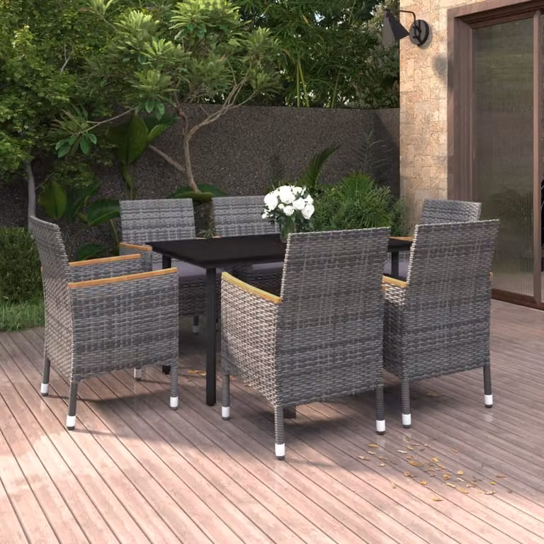 Maison Exclusive - Set da pranzo da giardino da 7 pezzi con cuscini in rattan sintetico e vetro