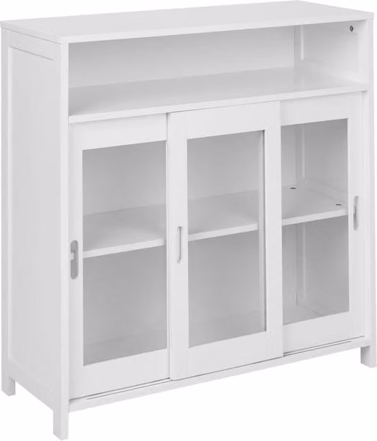 Credenza Moderna Beliani in MDF Laccato Bianco con Ante in Vetro e Ripiani Interni per Soggiorno o Camera da Letto L/P/H: 86 x 32 x 86 cm