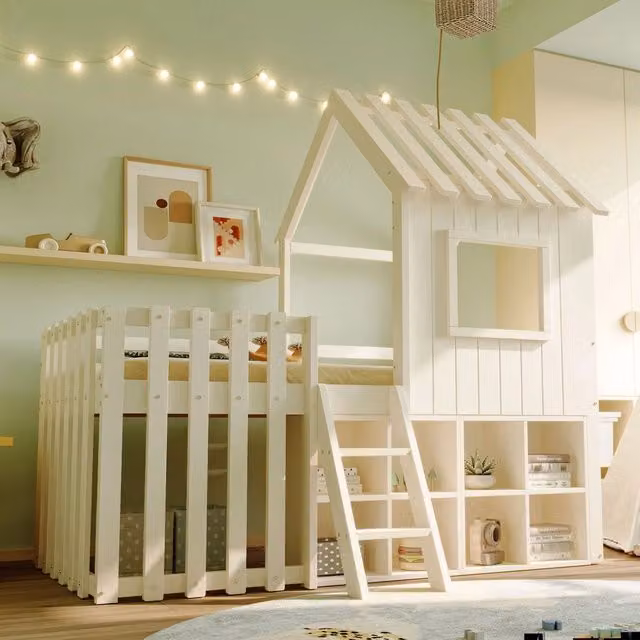 Letto per bambini a casetta ¨C Minimal ¨C bianco, legno massello di pino, 90x200 cm