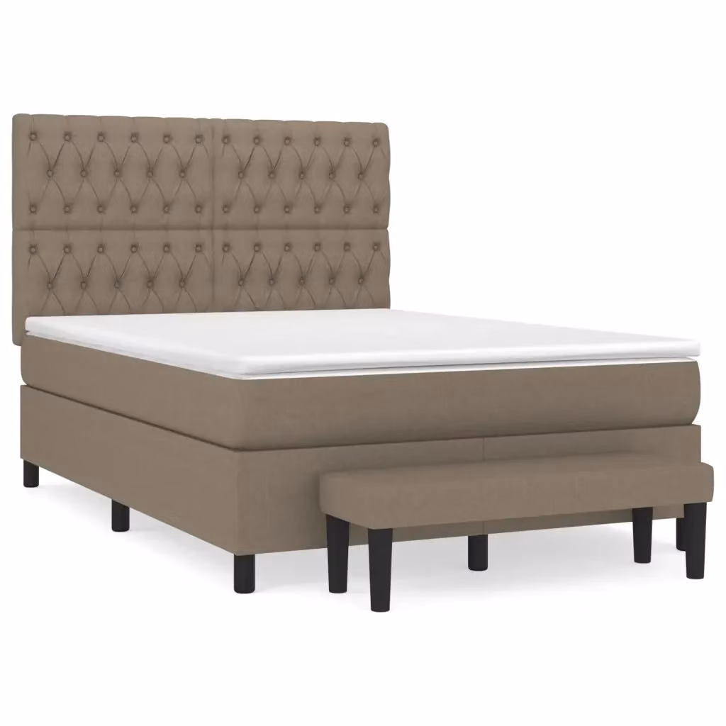 vidaXL Letto Ibrido con Giroletto a Molle e Materasso in Tessuto Beige e Bianco L/P/H: 200 x 140 x 128 cm – 2