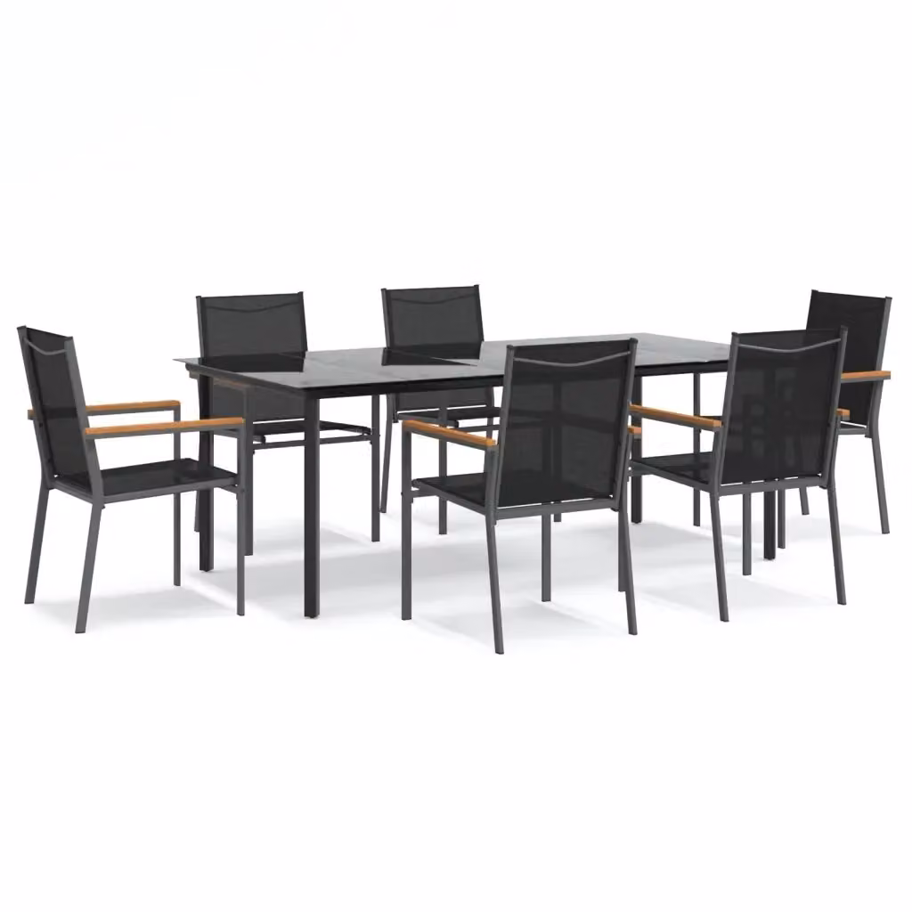 Set da pranzo da giardino moderno vidaXL in vetro e acciaio nero composto da 7 pezzi – 2