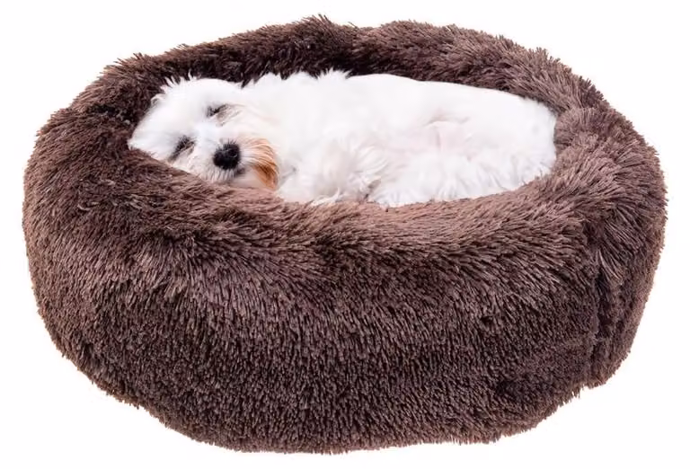 Cuccia a forma di ciambella in peluche per cani e gatti - Marrone - 60 x 14 cm
