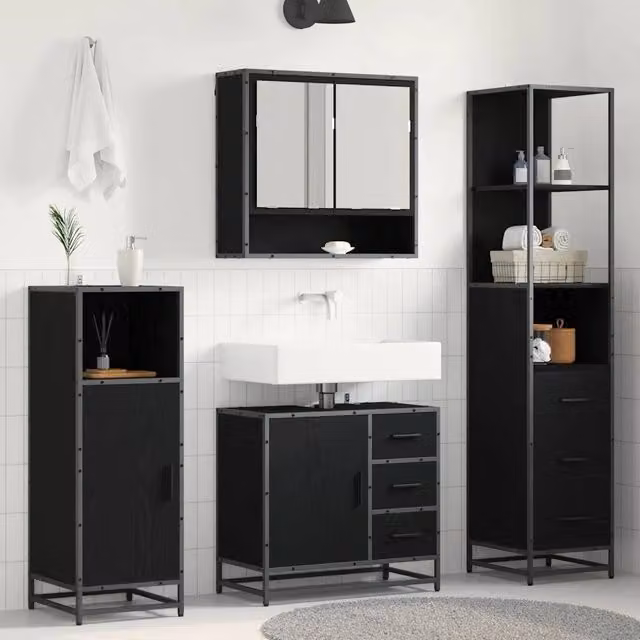 Set di mobili per il bagno 3 pz Rovere Nero 3402523
