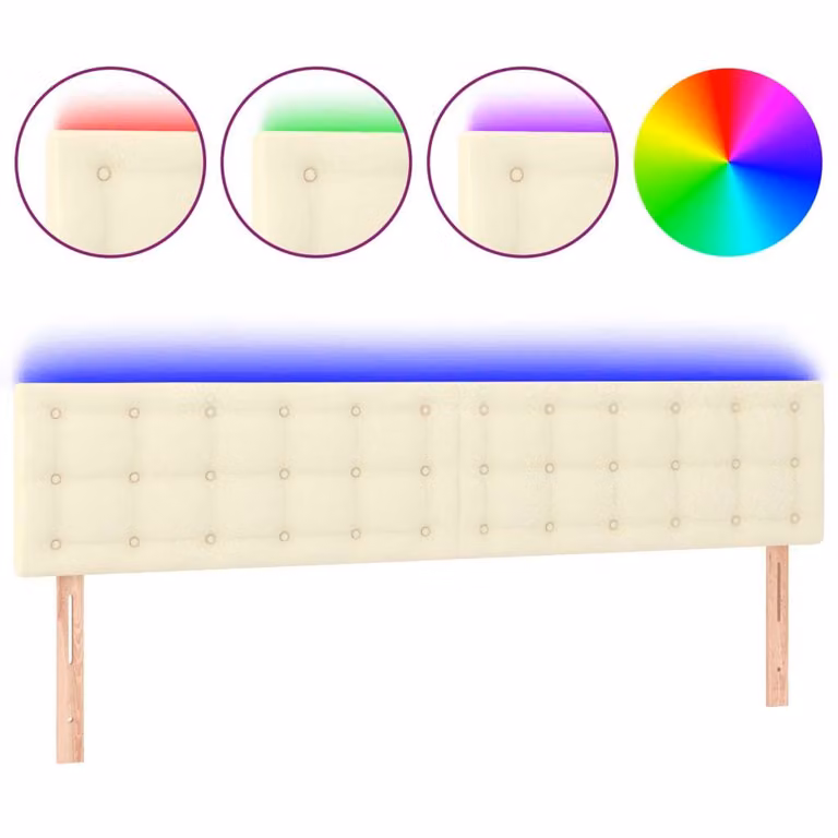 Testiera Crema a LED 180x5x78/88 cm in Pelle finta