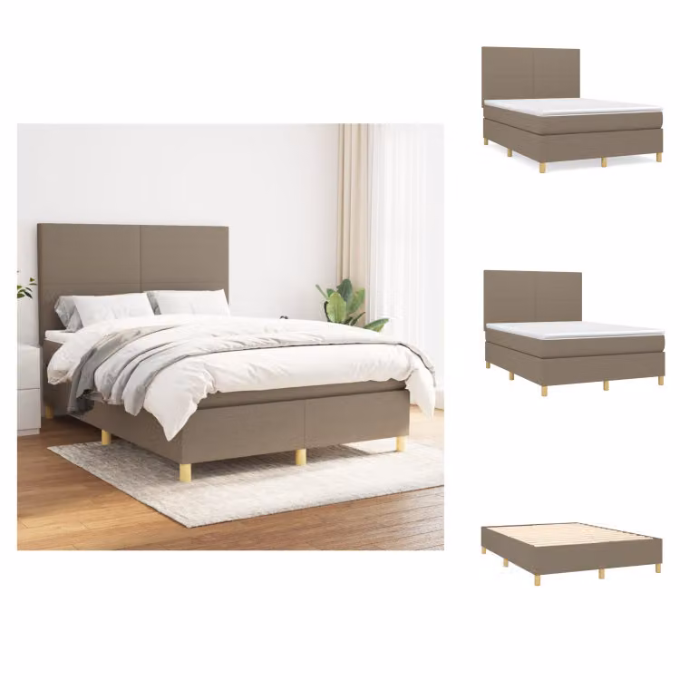vidaXL Letto a molle con materasso in tessuto taupe 140x200 cm - Letti e strutture letto