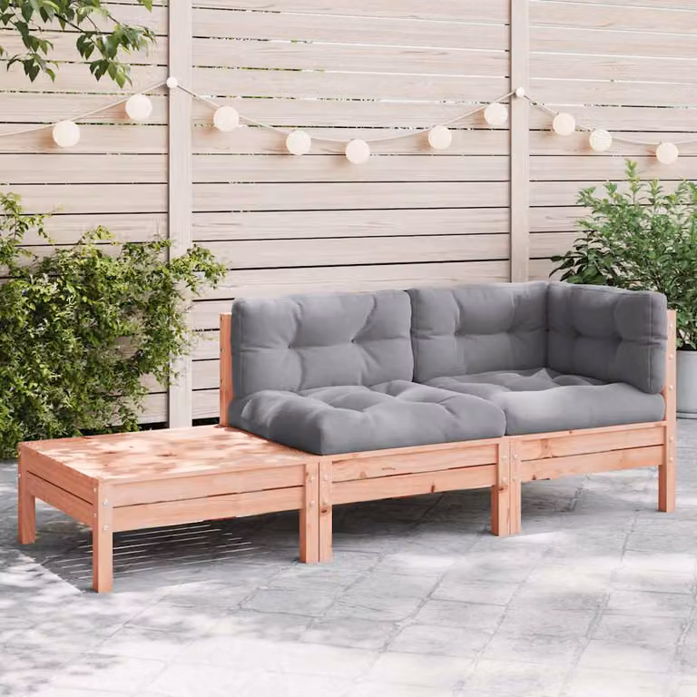 vidaXL Divano da Giardino ad L con Cuscini e Poggiapiedi in Legno Massello Trattato, Grigio e Marrone