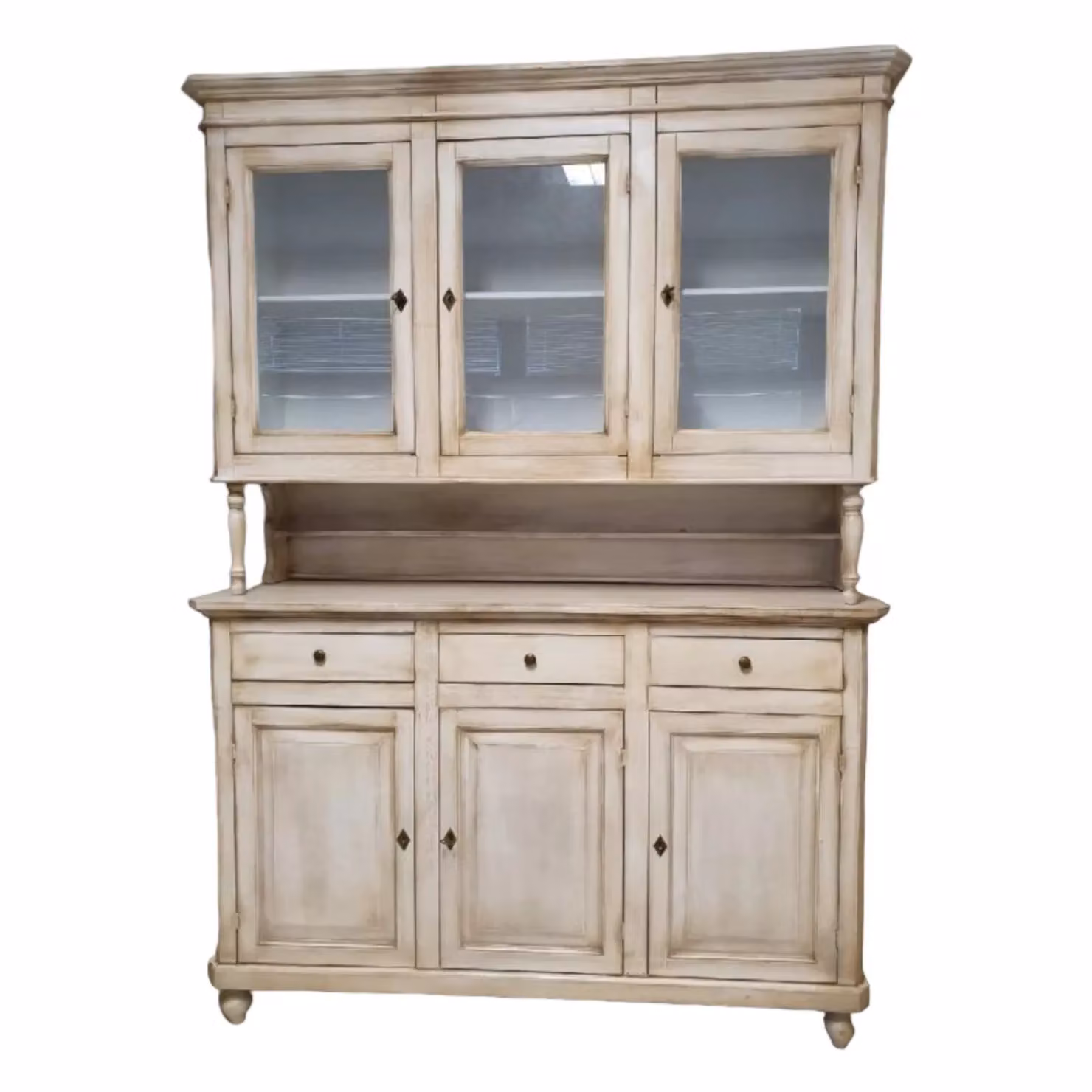 Cristalliera shabby chic in legno con ante in vetro Mobili 2G bianco L: 150 cm, P: 43 cm, H: 208 cm – 2