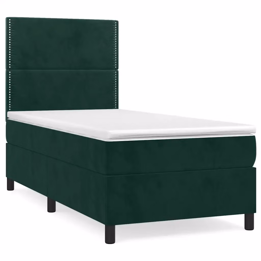 Letto Ibrido con Giroletto a Molle e Materasso vidaXL in Velluto Verde Scuro e Bianco L/P/H: 193 x 90 x 30 cm – 2