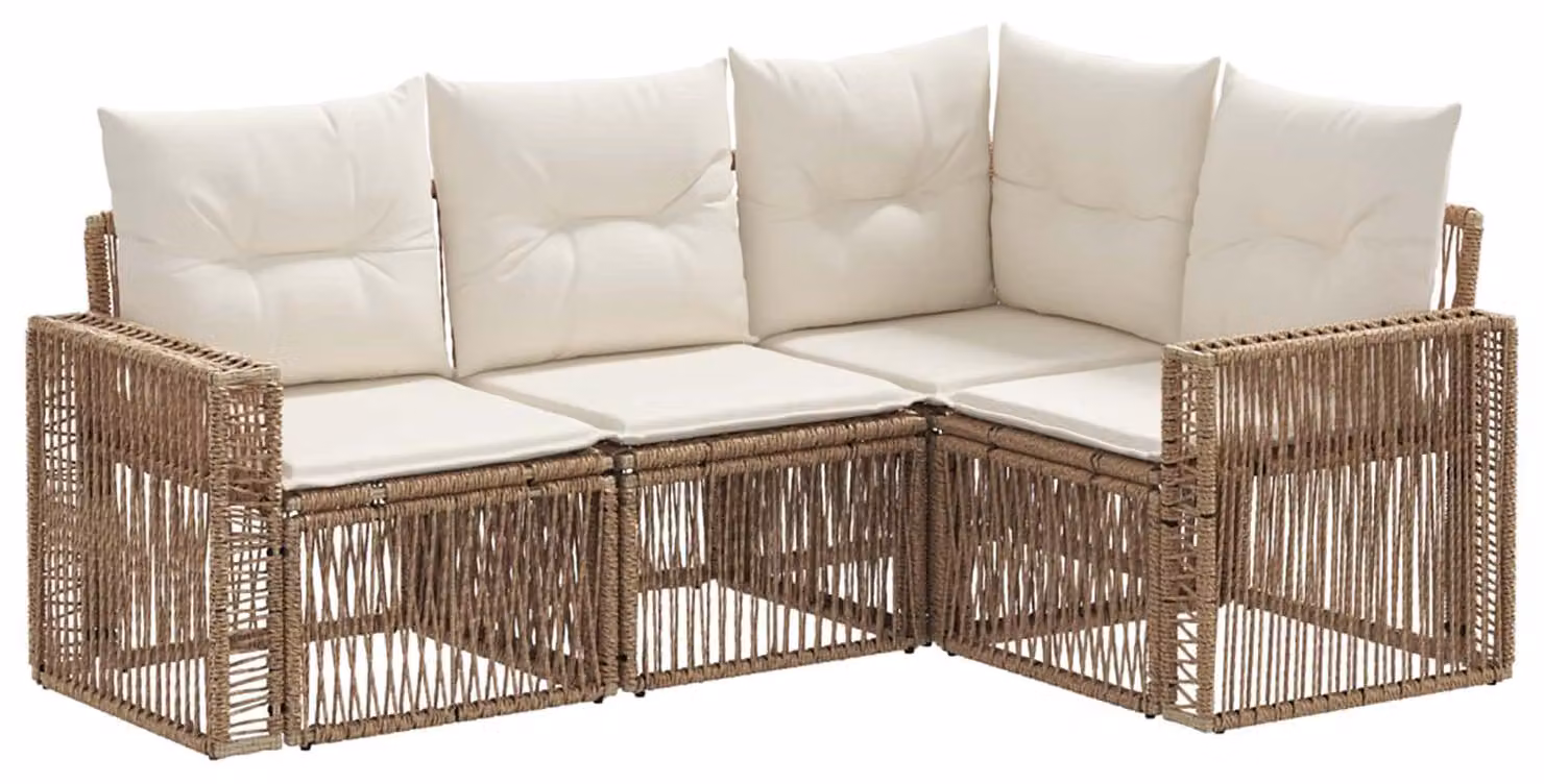 Set di divani da giardino, 4 pezzi. Colore: beige e crema, materiale: rattan sintetico