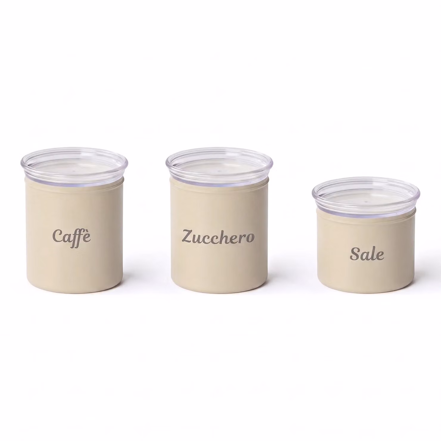 Set di 3 barattoli ermetici impilabili Guzzini Linea Chef in ceramica e plastica, colore beige – 1