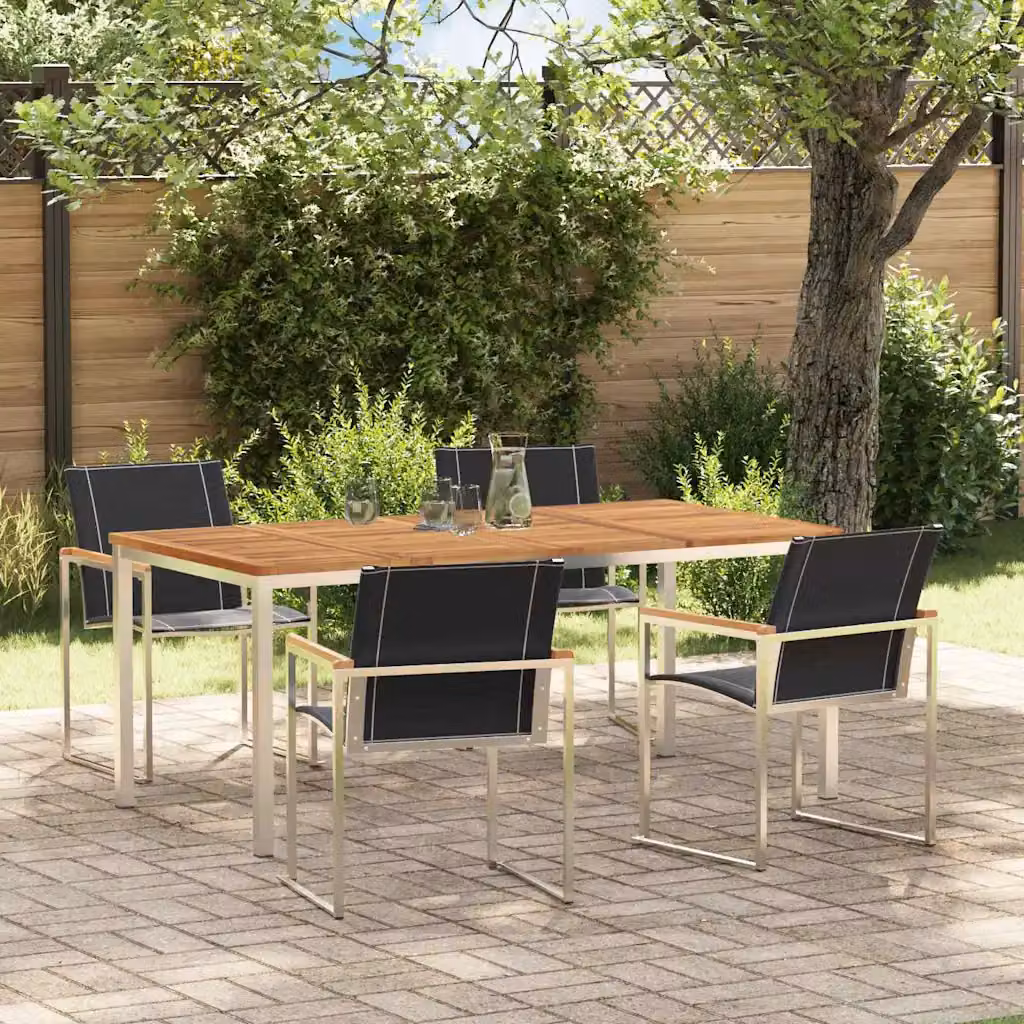 Set da pranzo per giardino e terrazzo vidaXL in legno di acacia e acciaio inossidabile, 5 pezzi, marrone