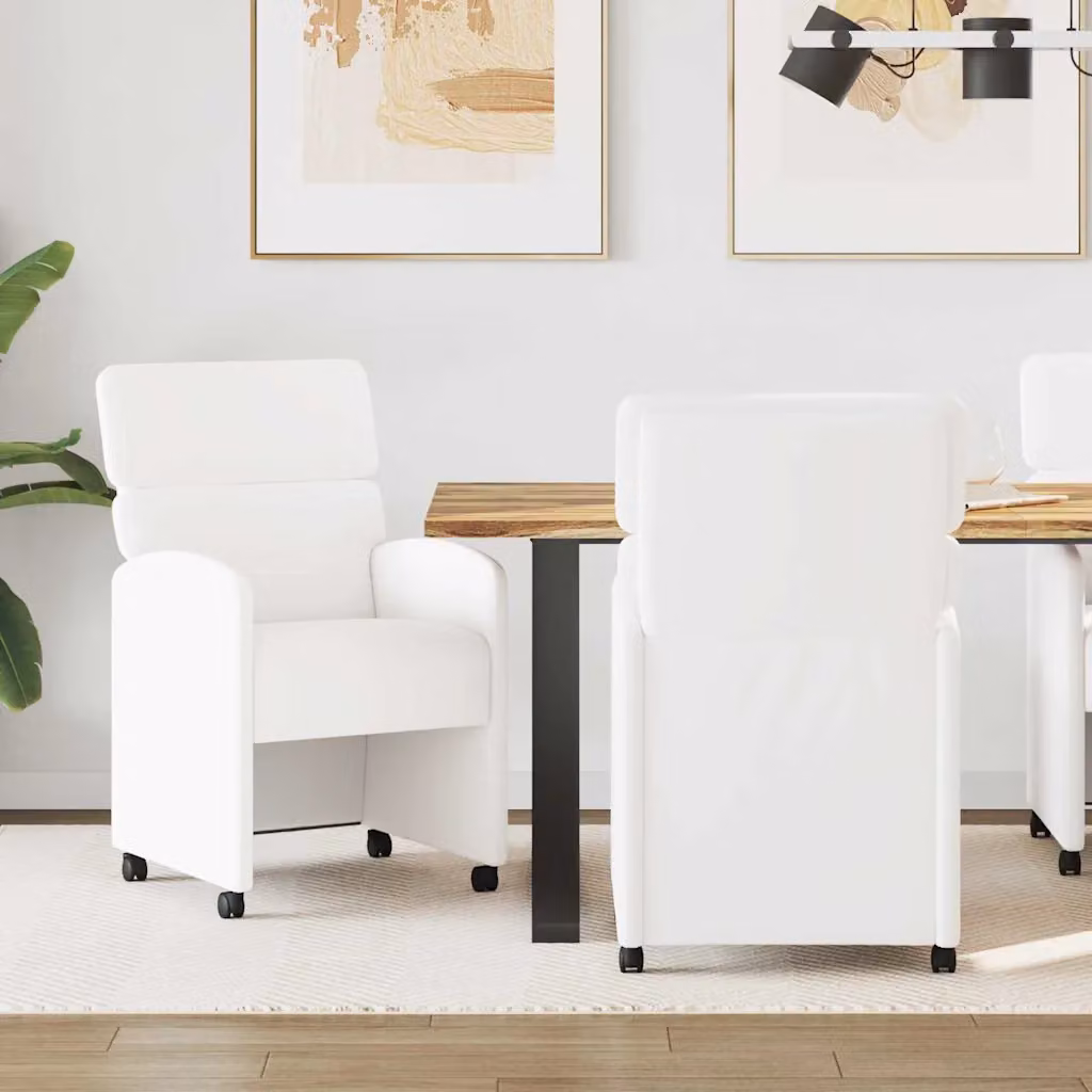 Set di 2 sedie da pranzo con ruote vidaXL in pelle sintetica bianca, L/P/H: 58 x 65 x 98 cm