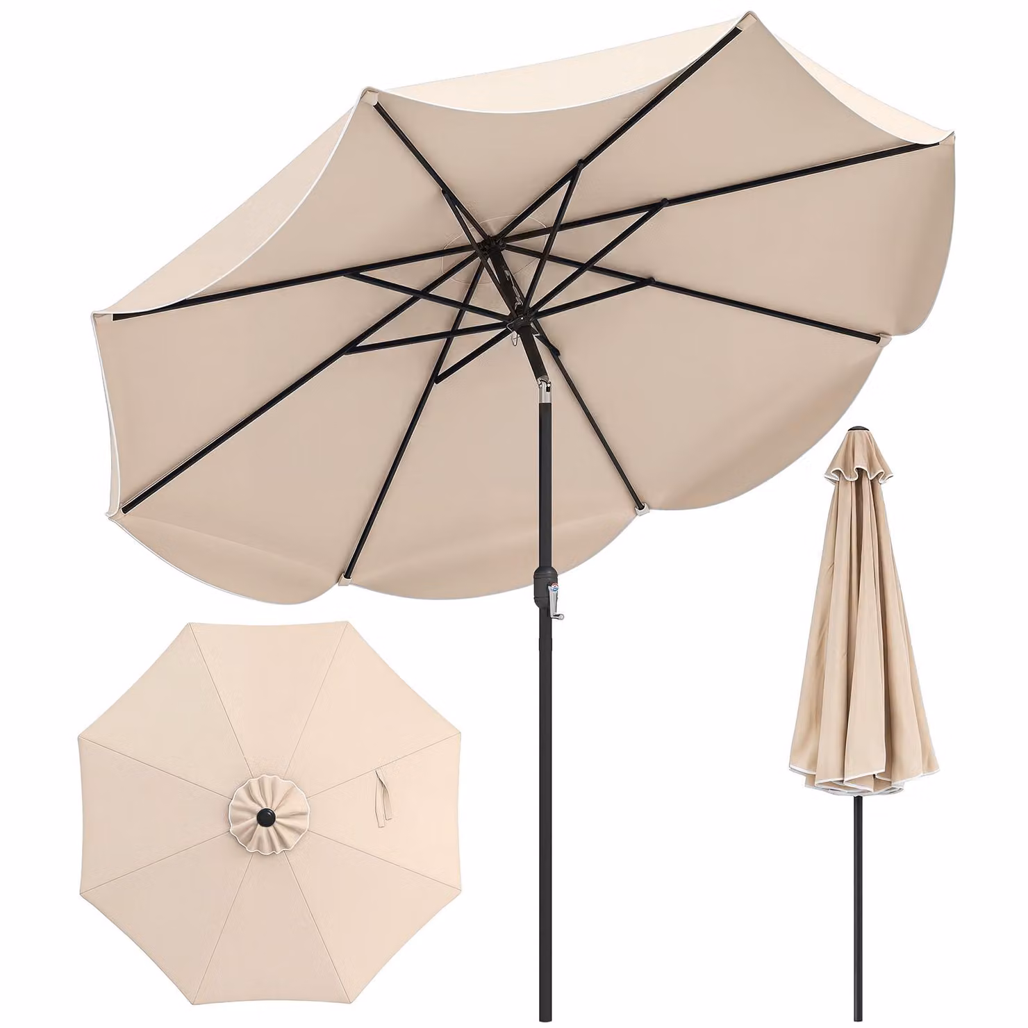 Ombrellone COSTWAY Ø 270 cm, ombrellone da giardino con balza e manovella, ombrellone da balcone inclinabile di 30° su entrambi i lati, ombrellone da terrazza, ombrellone da mercato, beige