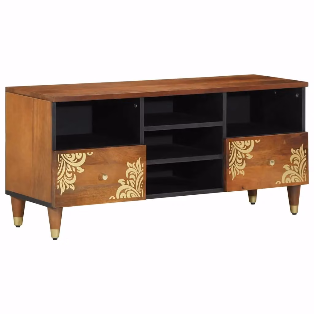 Mobile TV vidaXL moderno in legno di mango e metallo, colore marrone e oro, L 100 cm x P 33 cm x H 46 cm