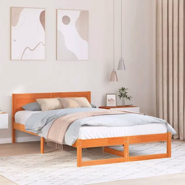 Letto matrimoniale | Letto per adulti | Struttura del letto Marrone cerato 120 x 200 cm Pino massello