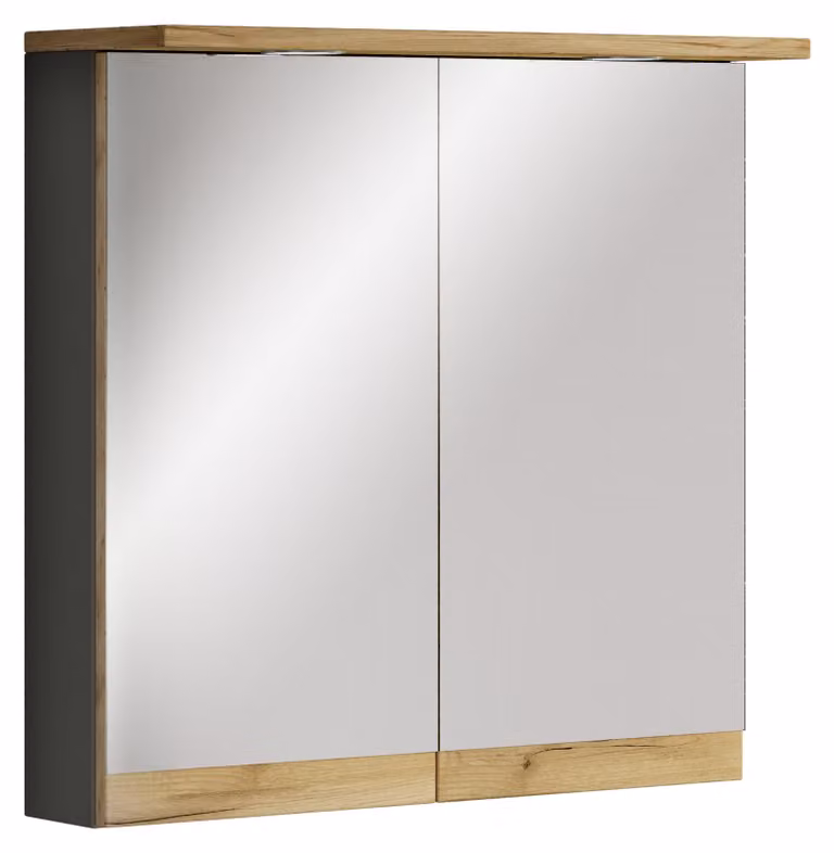Mobiletto da bagno con specchio, illuminazione e presa elettrica – Mobiletto da bagno con specchio, 2 ante e 2 scomparti – Mobiletto da bagno a parete – H. 59 x L. 60 x P. 23 cm, Cosila