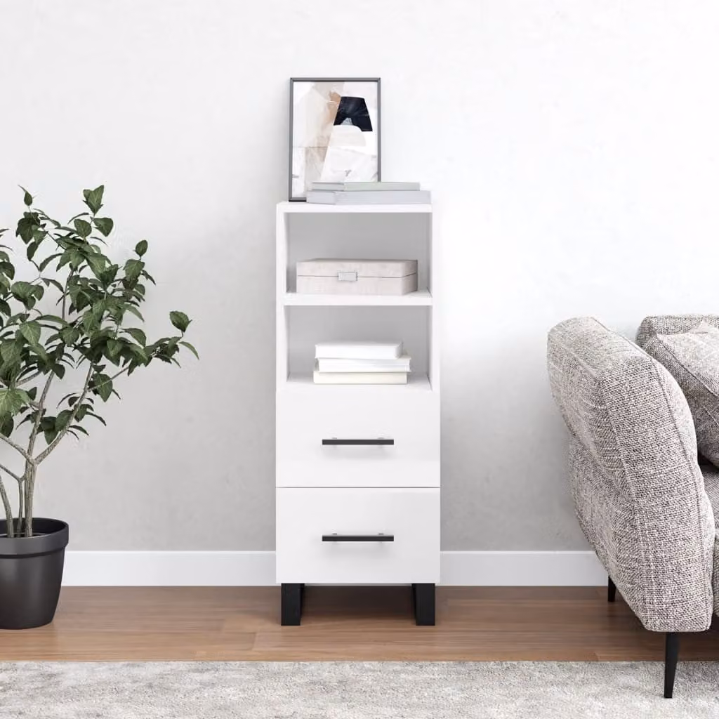 Credenza moderna vidaXL in legno bianco lucido, sospesa a parete, L: 34,5 cm, P: 34 cm, H: 90 cm