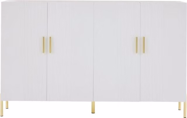Armadio multiuso bianco opaco con dettagli oro, 4 ante, 160x35x100 cm