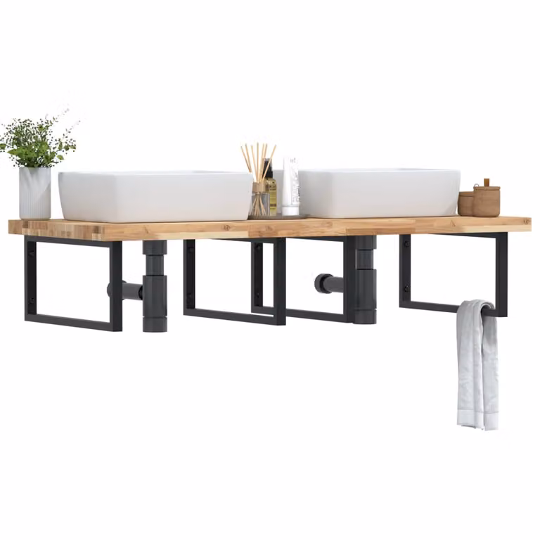vidaXL Ripiano a Parete per Lavabo in Acciaio e Legno di Acacia Marrone e Nero