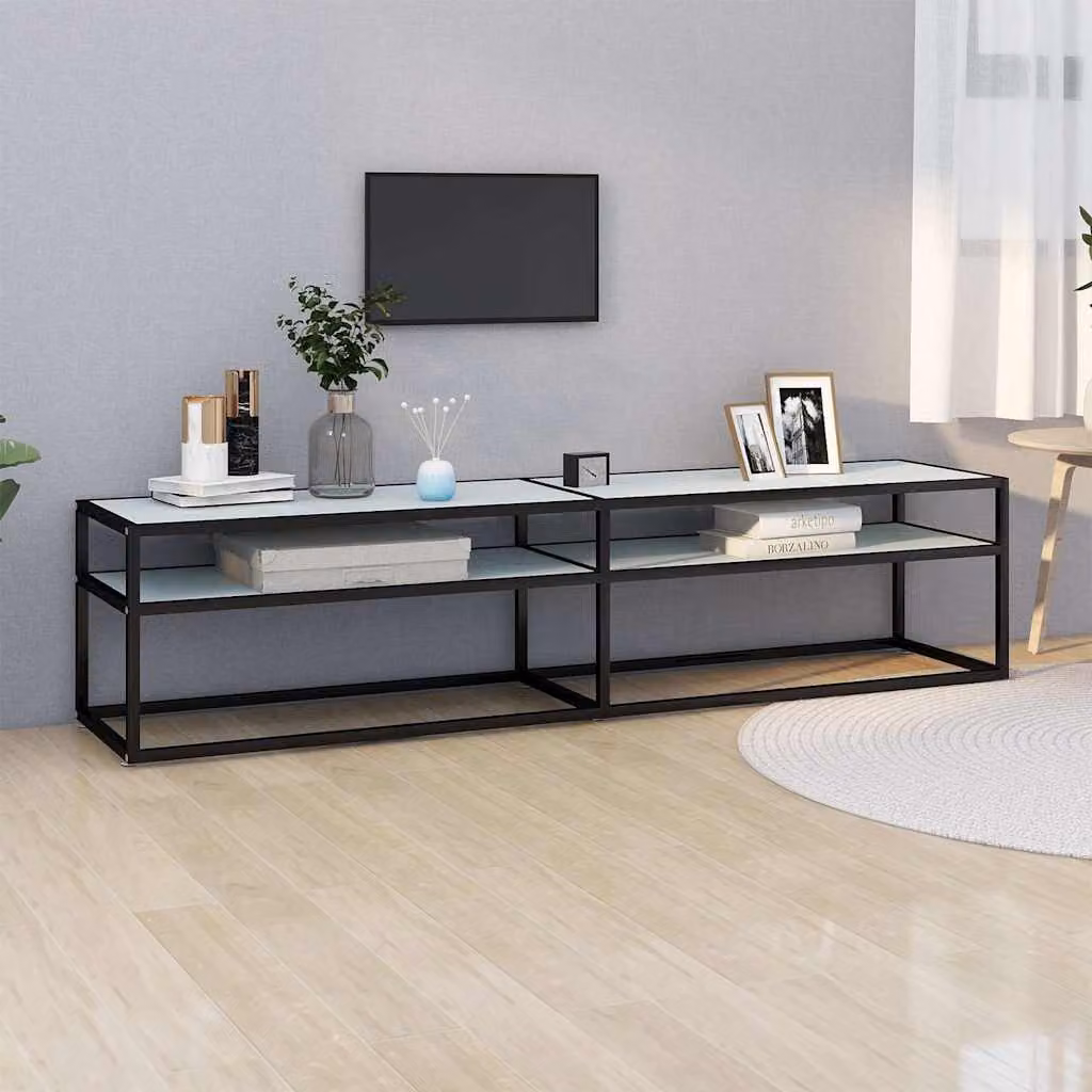 vidaXL Mobile Porta TV in Vetro Temperato Bianco e Nero con Effetto Marmo Astratto Lucido L/P/H: 180 x 40 x 40,5 cm
