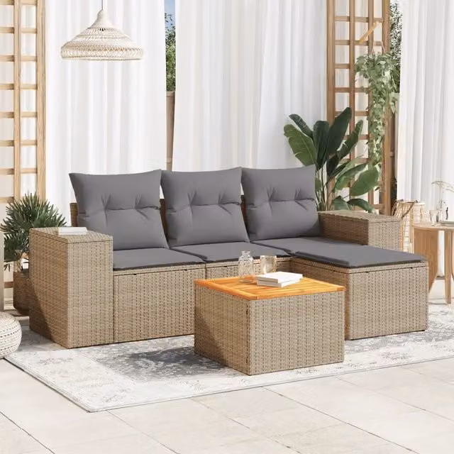 Set Divano da Giardino 5 pz con Cuscini Beige in Polyrattan 3257746