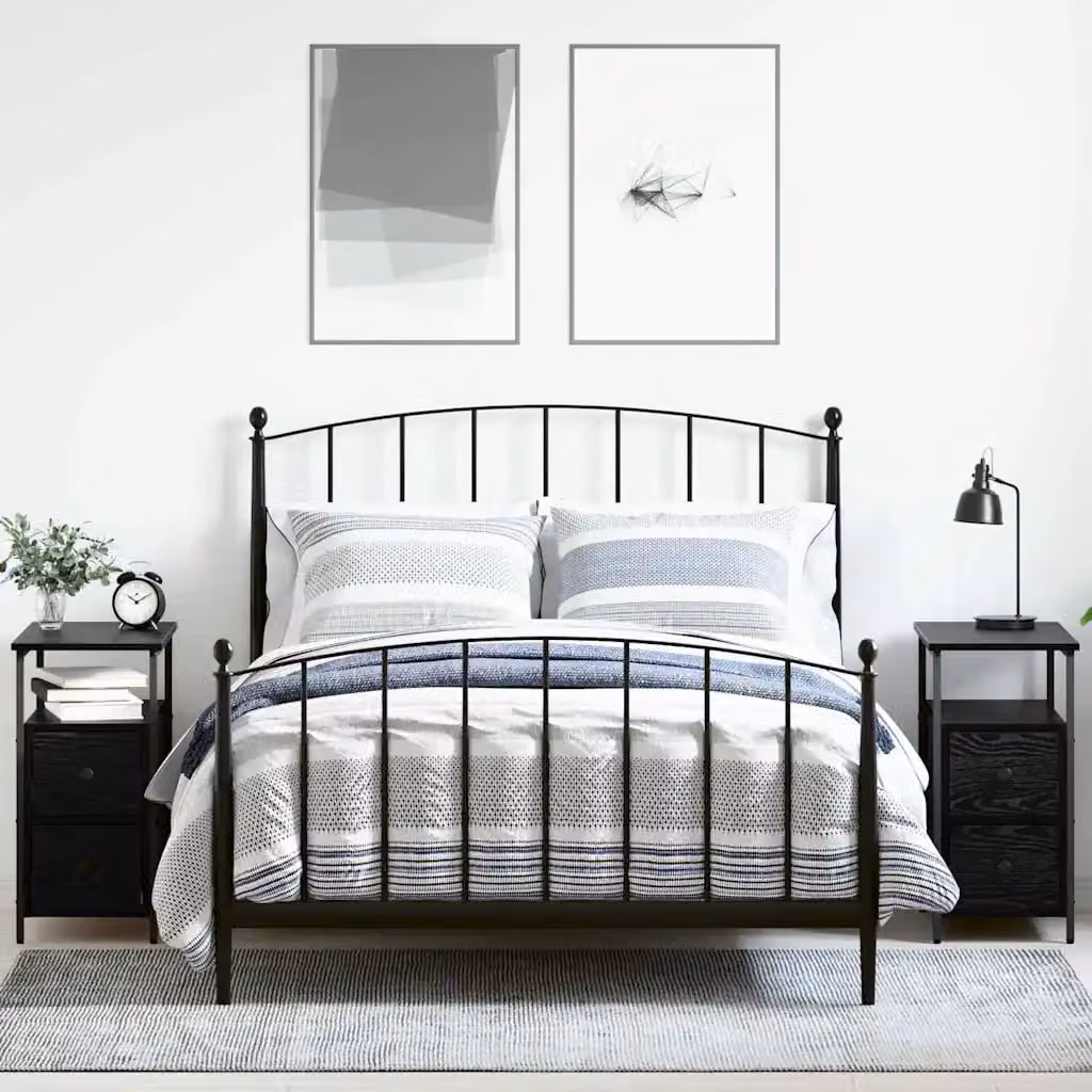 Set di 2 Armadi da Notte vidaXL Moderni in MDF e Metallo, Colore Nero Opaco, L/P/H: 60 x 30 x 60 cm