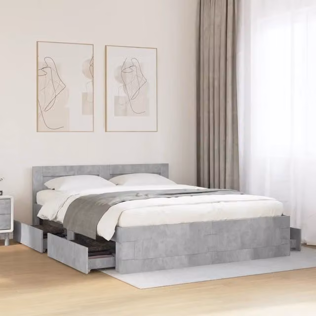 Giroletto Testiera-Struttura Letto Grigio Cemento 160x200 cm Legno Multistrato