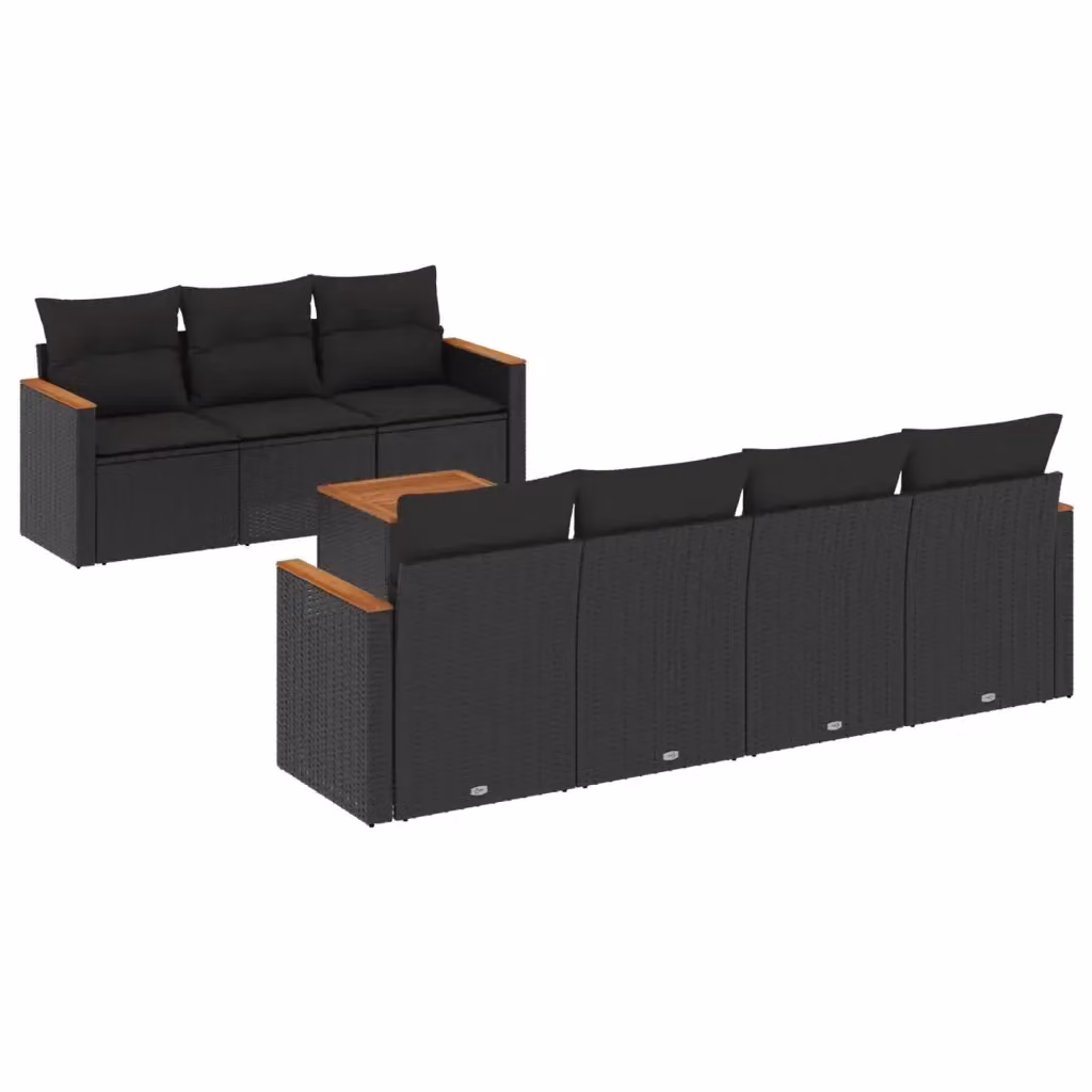 Set di divani da giardino vidaXL in polyrattan nero con cuscini e tavolino da esterno 8 pz – 2