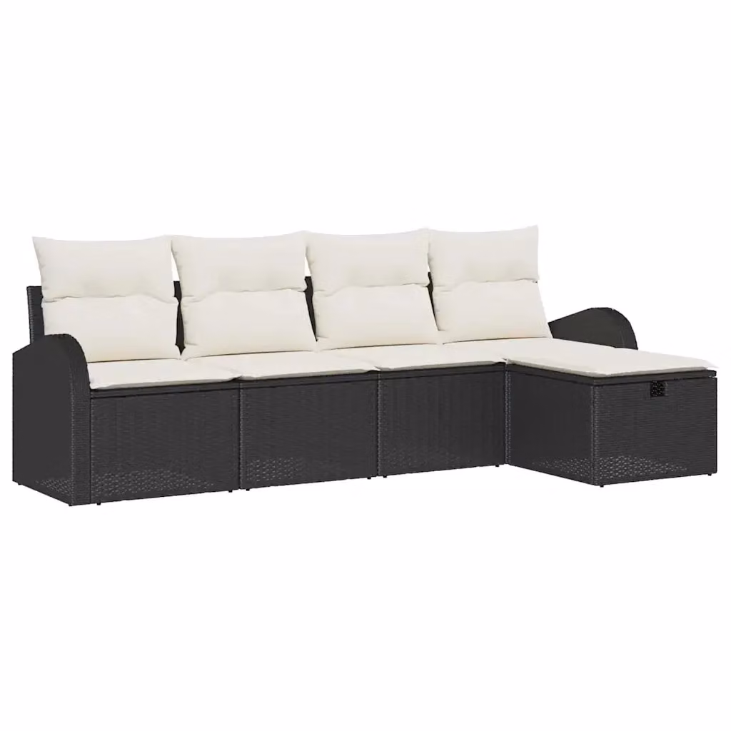 Set di divani da giardino vidaXL a forma di L con pouf, colore nero e beige, in rattan e metallo con cuscini inclusi – 2