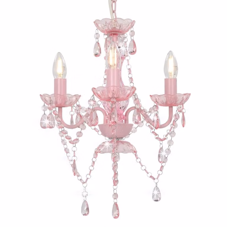 The Living Store Lampadario con perle rosa rotondo 3×E14