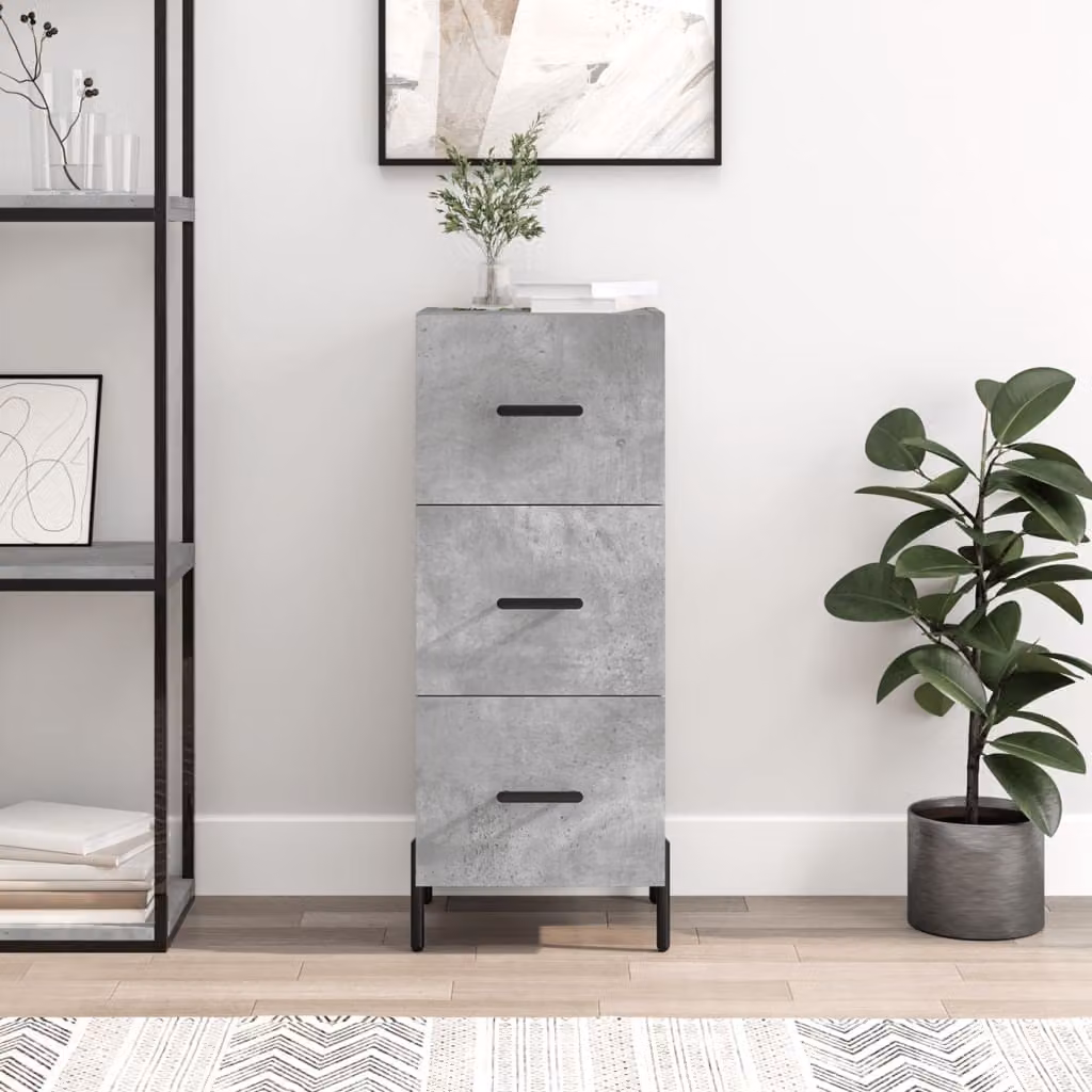 Credenza moderna vidaXL in legno e metallo, Grigio Cemento, L/P/H: 34,5 x 34,5 x 90 cm