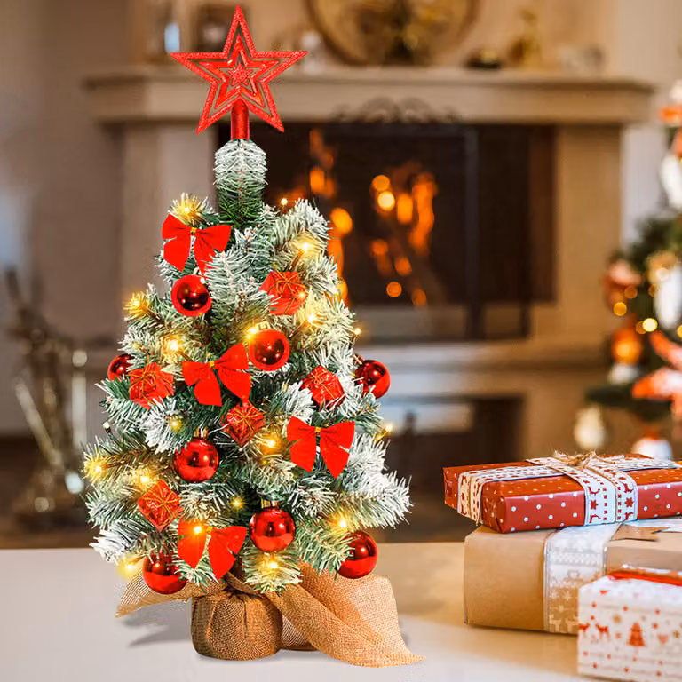 Jopassy Albero di Natale artificiale a LED Abete 40 cm Albero di Natale illuminato Decorazione natalizia Albero decorativo di luci, rosso