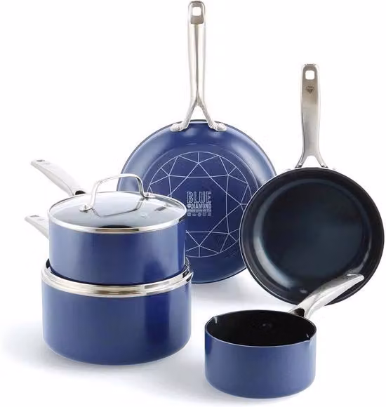 Set di Cottura 7 pezzi con Rivestimento in Diamante - Antitrasformazione, PFAS libero, Adatto per Induzione e Forno