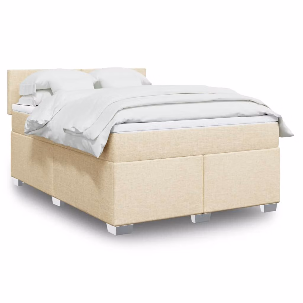 vidaXL Letto Ibrido con Giroletto a Molle e Materasso in Tessuto Beige e Bianco, L/P/H: 140 x 200 x 100,5 cm