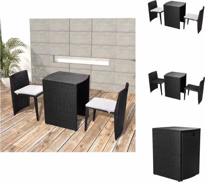 vidaXL Set bistrot 3 pezzi con cuscini in poly rattan nero - Set di mobili da giardino
