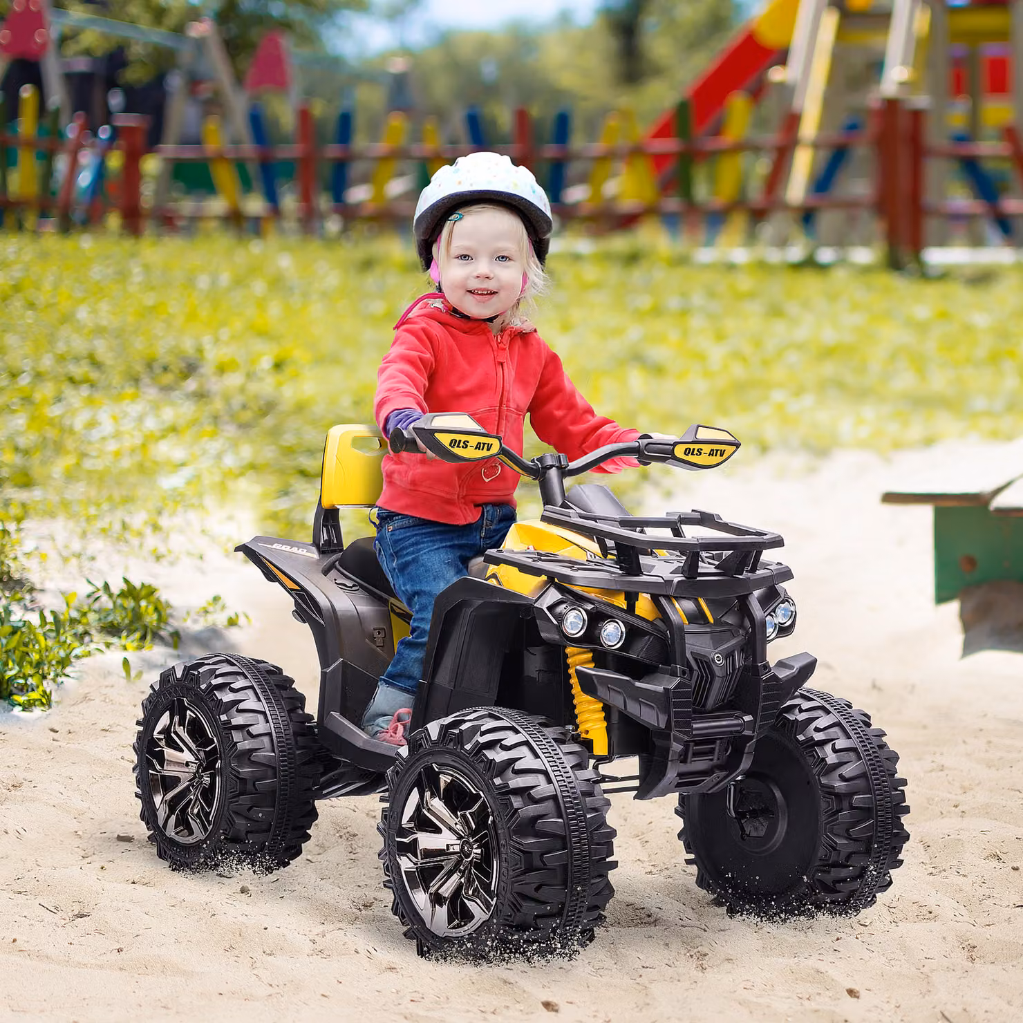 Quad Elettrico per Bambini HOMCOM 12V con Fari e Pedale, Batteria Ricaricabile, Giallo, L 100 x P 65 x H 73 cm – 2