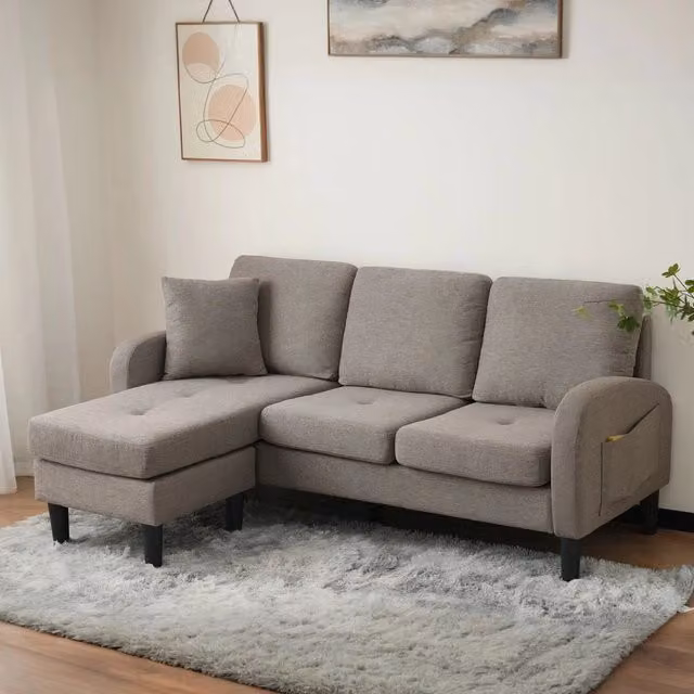 Divano angolare 3 posti - Xylo - 166x118x77 cm - Tessuto di cotone traspirante - Grigio scuro antico