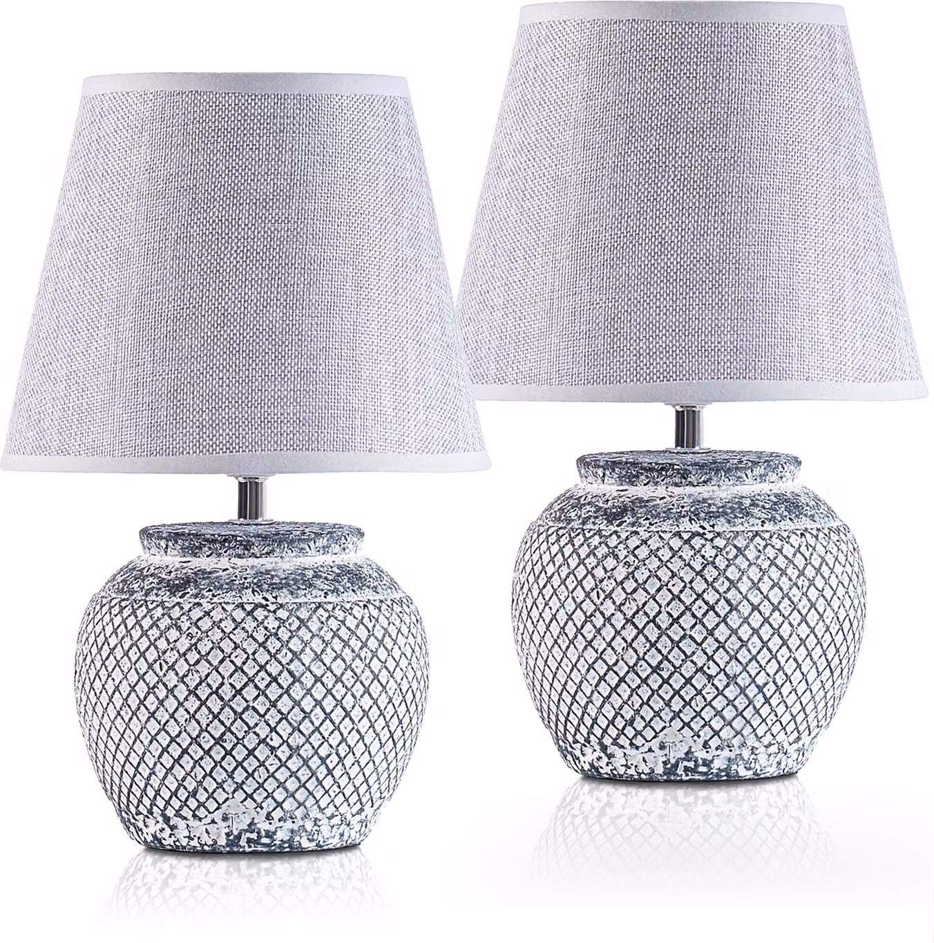 set di 2 lampade da tavolo o da comodino BRUBAKER 30,5 cm basi in Vetroceramica bicolore grigio e paralumi in lino grigio chiaro