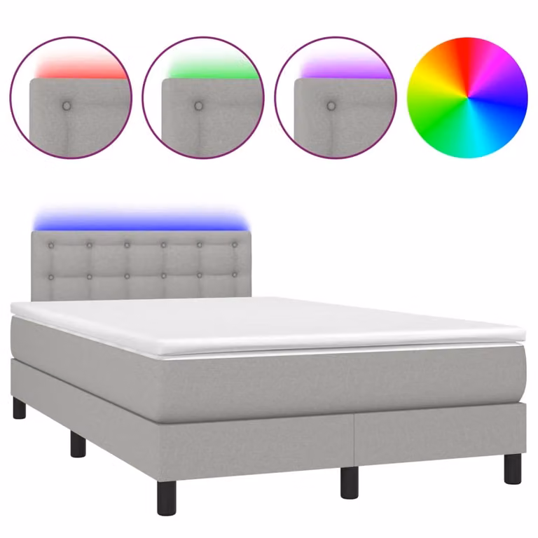 Letto a Molle Materasso e LED Grigio Chiaro 120x190 cm Tessuto