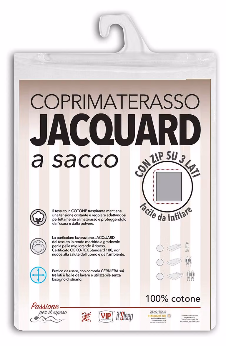 Sottiletta per materasso in cotone jacquard, 160x190 cm, con cerniera