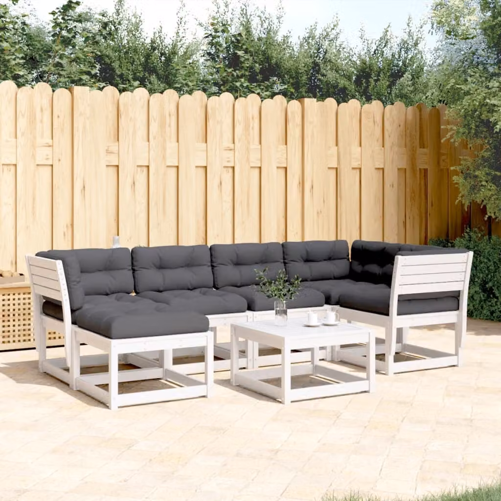 Maison Exclusive - Set Divani Giardino 6pz con Cuscini Bianco Legno Massello Pino