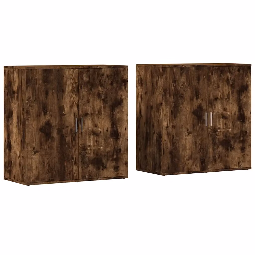 Set di 2 credenze moderne vidaXL in legno multistrato color rovere fumo L: 79 cm, P: 38 cm, H: 80 cm – 2
