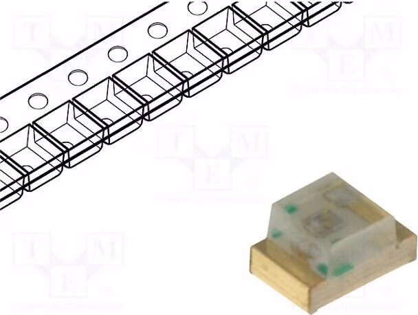 2 LED verdi, 3,3÷4,1V, angolo di visione 120°, 110÷300 mcd, tecnologia SMD 0805, dimensioni 2x1,25x1,1 mm, corrente di funzionamento 20 mA, modello KP-2012ZGC