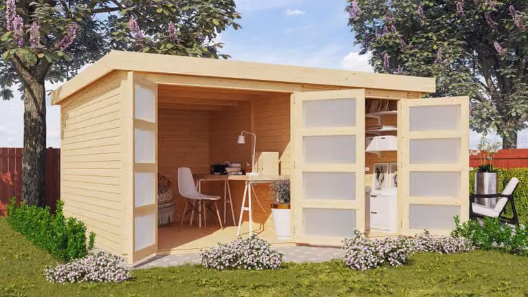 Casetta da giardino in legno Karibu "Mühlentrup 3" naturale 4 x 3,3 m (L x P) senza tetto apribile