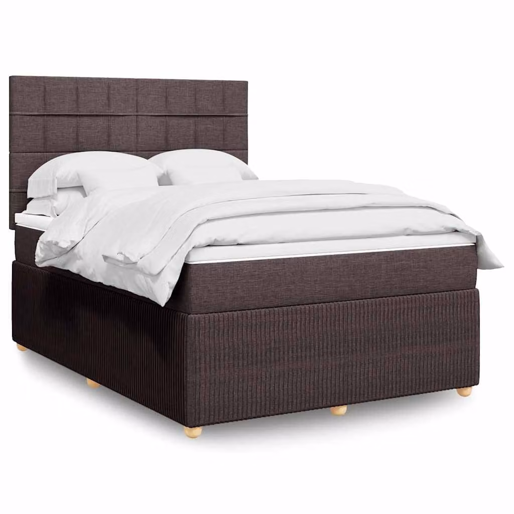 vidaXL Giroletto a Molle con Materasso in Tessuto Marrone e Bianco L/P/H: 140 x 190 cm