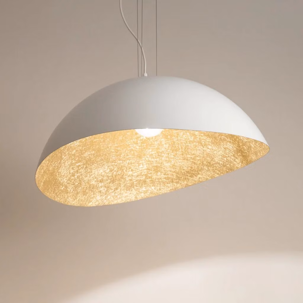 Lampada a sospensione rotonda Sigma Lighting in metallo e pietra, colore bianco e oro, diametro 48 cm, dimmerabile, attacco E27 – 2