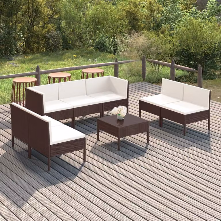 Maison Exclusive - Set da giardino 8 pezzi con cuscini in polyrattan marrone