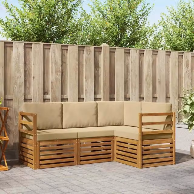 Set di divani da esterno 4 pz Naturale e Beige Poliestere 3374713