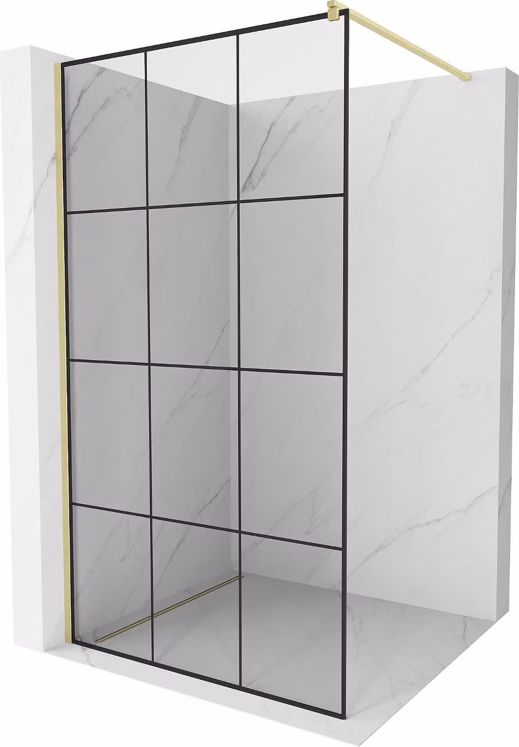 Mexen Kioto Parete doccia Walk-in 100 x 200 cm, griglia nera 8 mm, oro spazzolato - 800-100-101-55-77