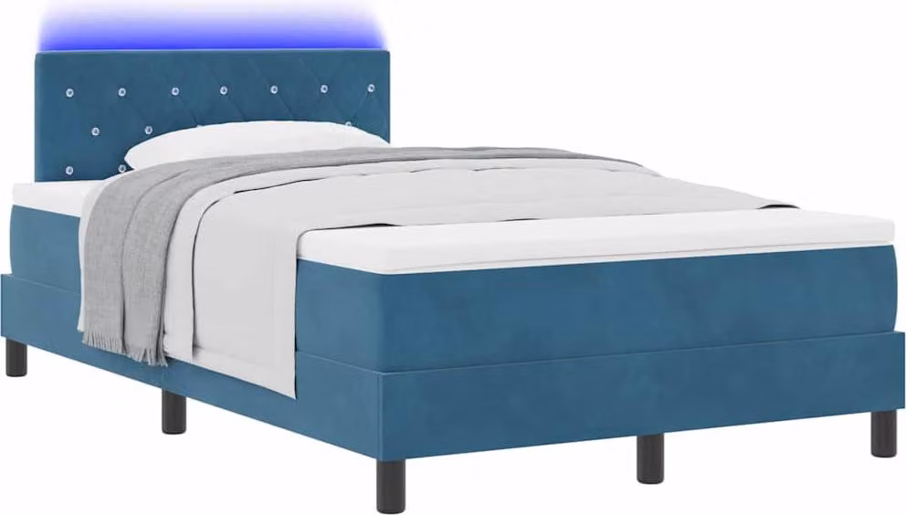 Letto a Sorgente LED con led Blu Scuro 120 x 190 cm Velluto